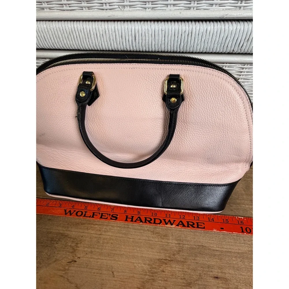Vera Pelle Italy Pink Black Pebbled Leather Dome Satchel Handbag Gold Hardware